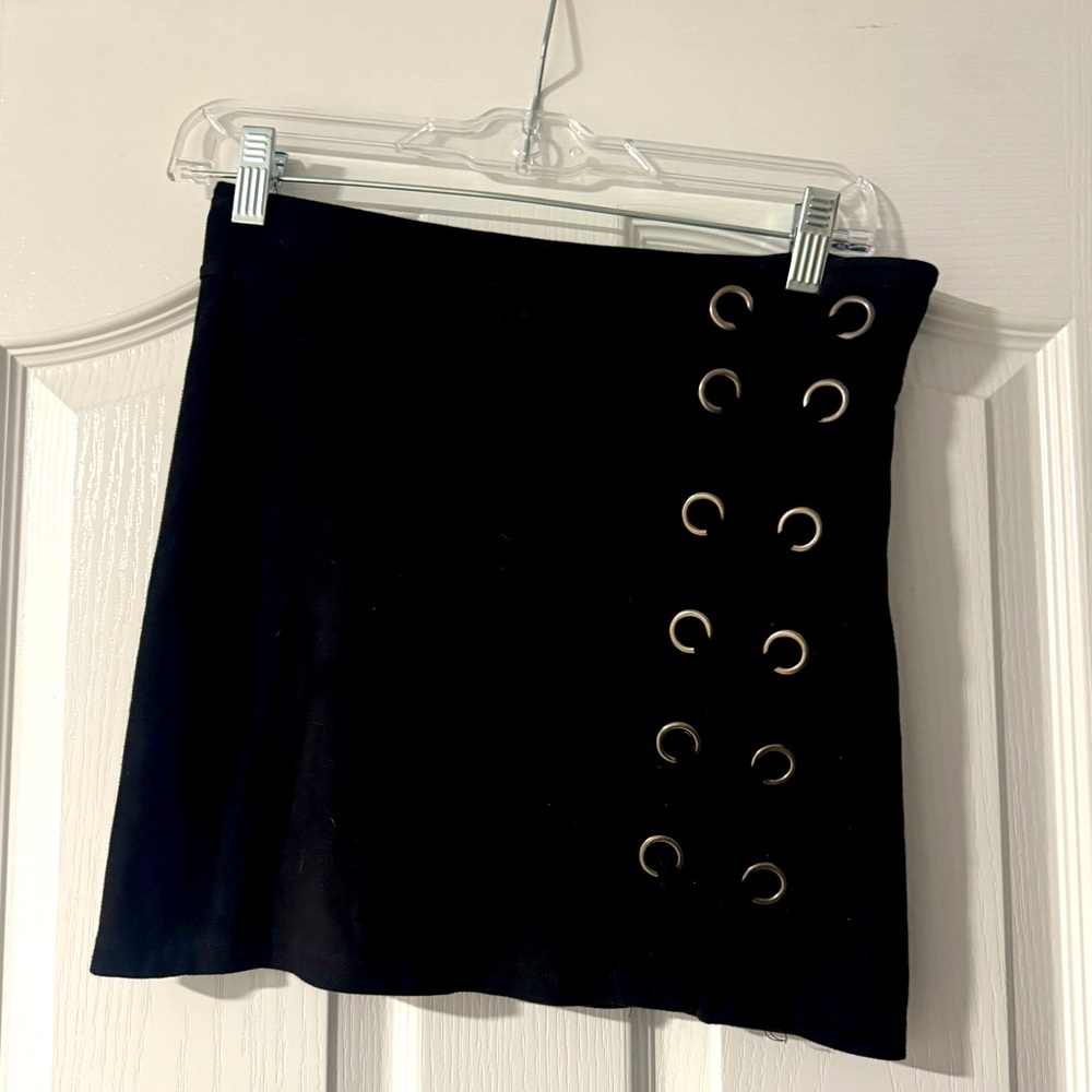 Nanamacs black zip skirt with cross cross details